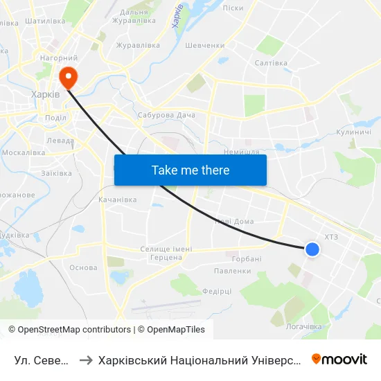Ул. Северина Потоцкого to Харківський Національний Університет Міського Господарства Імені О. М. Бекетова map
