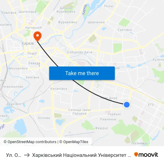 Ул. Осипенко to Харківський Національний Університет Міського Господарства Імені О. М. Бекетова map