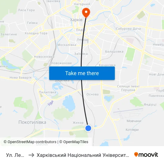 Ул. Ленкоранская to Харківський Національний Університет Міського Господарства Імені О. М. Бекетова map