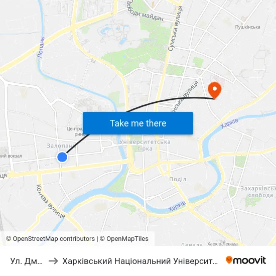 Ул. Дмитриевская to Харківський Національний Університет Міського Господарства Імені О. М. Бекетова map