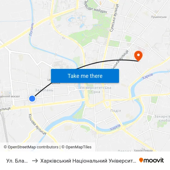 Ул. Благовещенская to Харківський Національний Університет Міського Господарства Імені О. М. Бекетова map