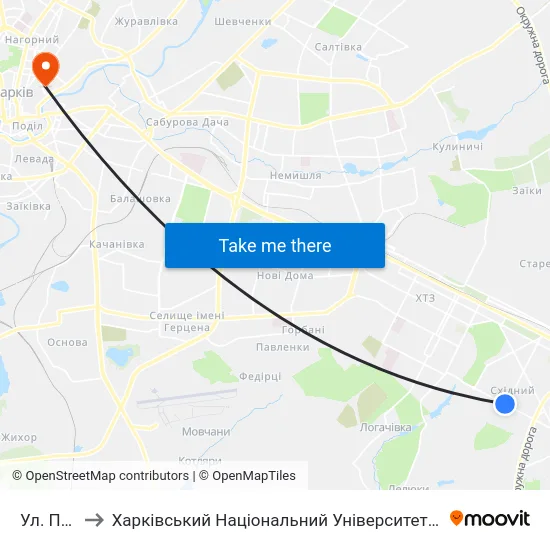 Ул. Плиточная to Харківський Національний Університет Міського Господарства Імені О. М. Бекетова map