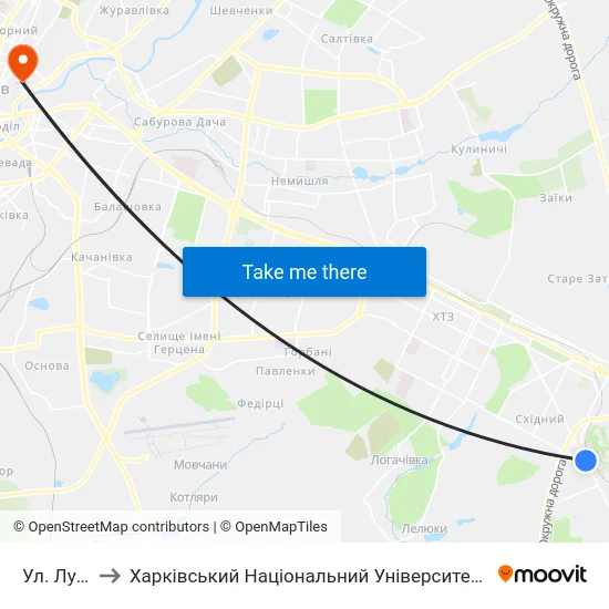 Ул. Луи Пастера to Харківський Національний Університет Міського Господарства Імені О. М. Бекетова map