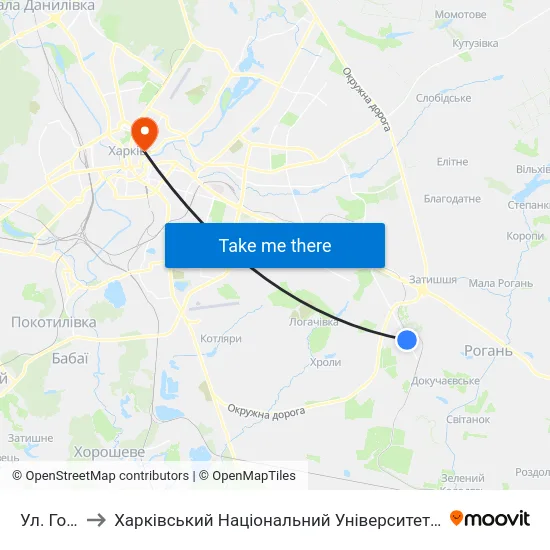 Ул. Горловская to Харківський Національний Університет Міського Господарства Імені О. М. Бекетова map