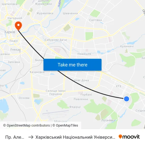 Пр. Александровский to Харківський Національний Університет Міського Господарства Імені О. М. Бекетова map