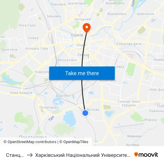 Станция Основа to Харківський Національний Університет Міського Господарства Імені О. М. Бекетова map