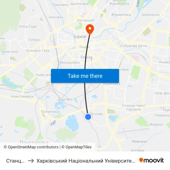 Станция Основа to Харківський Національний Університет Міського Господарства Імені О. М. Бекетова map