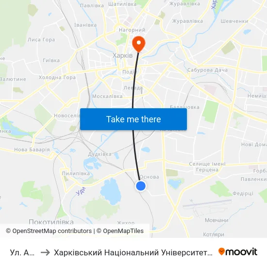 Ул. Алексеева to Харківський Національний Університет Міського Господарства Імені О. М. Бекетова map