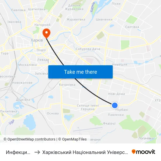 Инфекционная Больница to Харківський Національний Університет Міського Господарства Імені О. М. Бекетова map