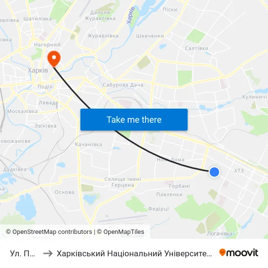 Ул. Пожарского to Харківський Національний Університет Міського Господарства Імені О. М. Бекетова map