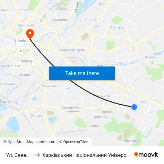 Ул. Северина Потоцкого to Харківський Національний Університет Міського Господарства Імені О. М. Бекетова map