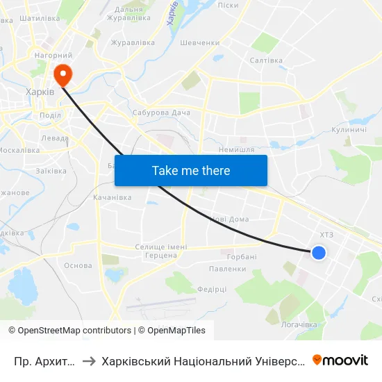 Пр. Архитектора Алешина to Харківський Національний Університет Міського Господарства Імені О. М. Бекетова map
