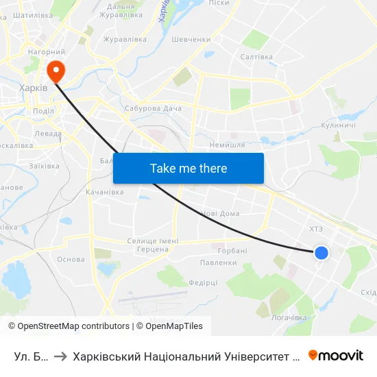 Ул. Бекетова to Харківський Національний Університет Міського Господарства Імені О. М. Бекетова map