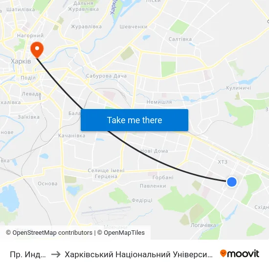 Пр. Индустриальный to Харківський Національний Університет Міського Господарства Імені О. М. Бекетова map