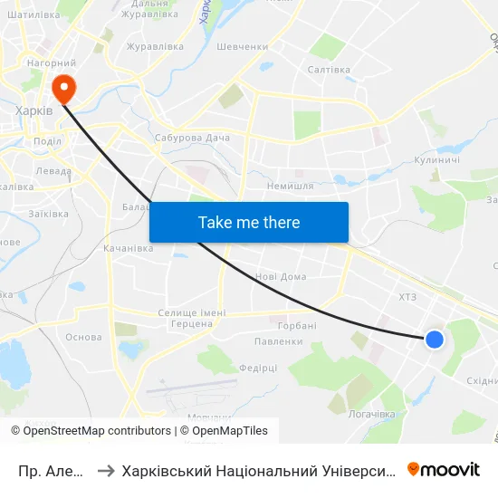 Пр. Александровский to Харківський Національний Університет Міського Господарства Імені О. М. Бекетова map