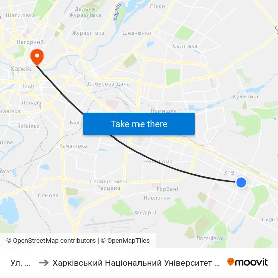 Ул. Библика to Харківський Національний Університет Міського Господарства Імені О. М. Бекетова map
