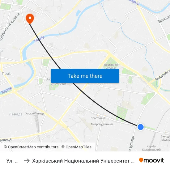 Ул. Полевая to Харківський Національний Університет Міського Господарства Імені О. М. Бекетова map