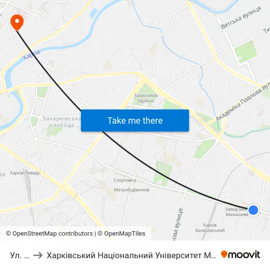 Ул. Соича to Харківський Національний Університет Міського Господарства Імені О. М. Бекетова map