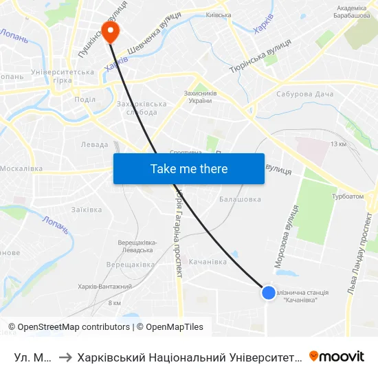 Ул. Матросова to Харківський Національний Університет Міського Господарства Імені О. М. Бекетова map