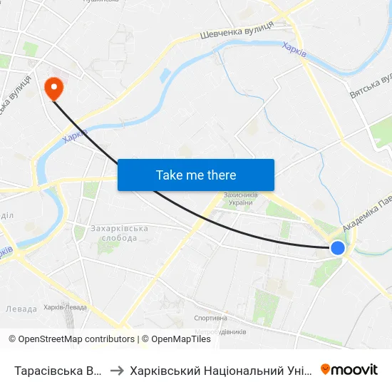 Тарасівська Вулиця (Тарасовская Улица) to Харківський Національний Університет Міського Господарства Імені О. М. Бекетова map