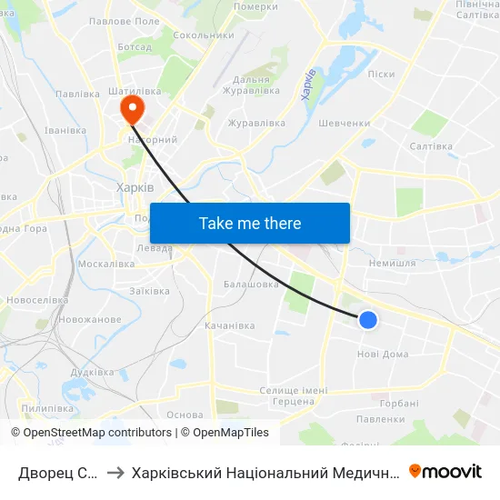 Дворец Спорта to Харківський Національний Медичний Університет map