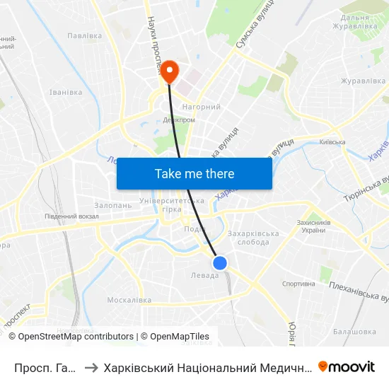 Просп. Гагаріна to Харківський Національний Медичний Університет map