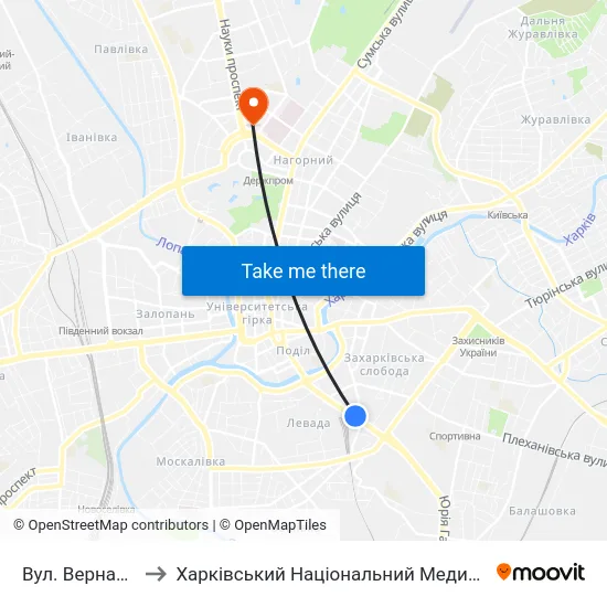 Вул. Вернадського to Харківський Національний Медичний Університет map