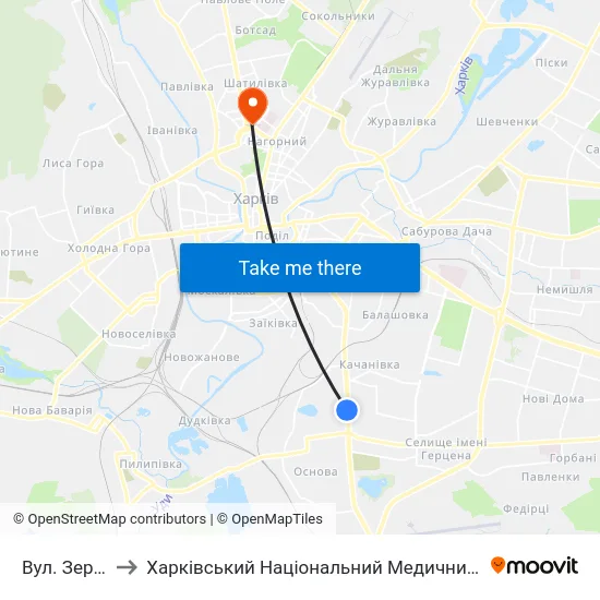 Вул. Зернова to Харківський Національний Медичний Університет map