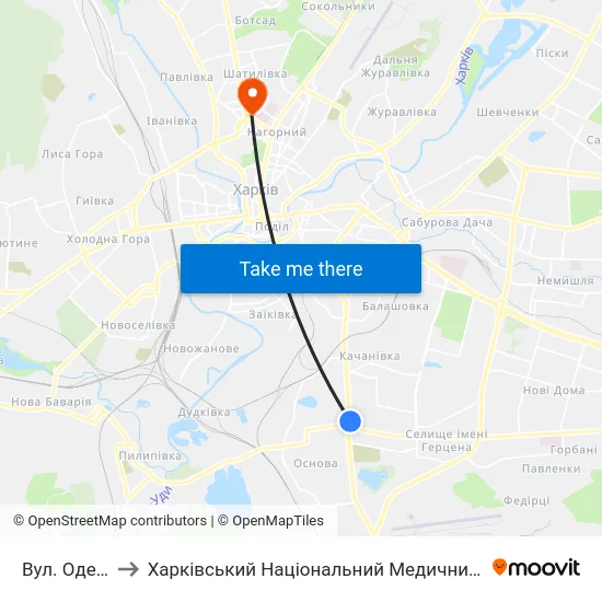 Вул. Одеська to Харківський Національний Медичний Університет map