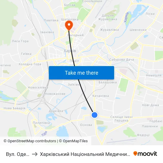 Вул. Одеська to Харківський Національний Медичний Університет map