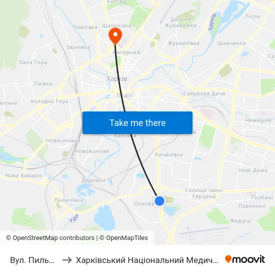 Вул. Пильчикова to Харківський Національний Медичний Університет map