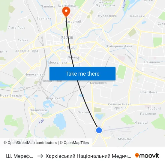 Ш. Мерефянське to Харківський Національний Медичний Університет map