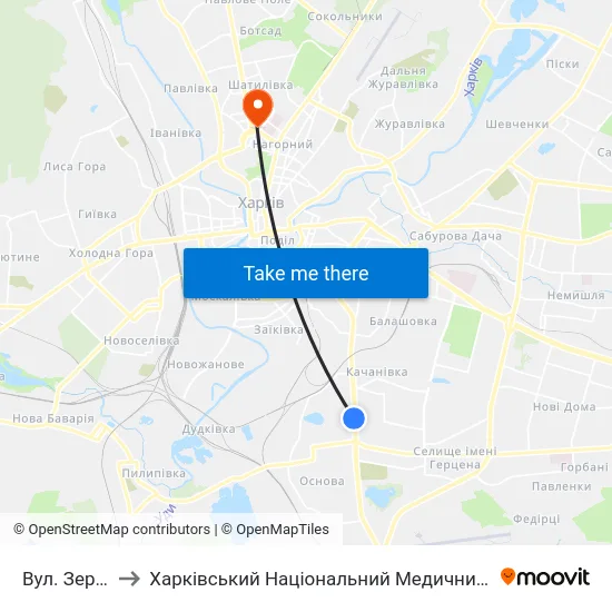 Вул. Зернова to Харківський Національний Медичний Університет map