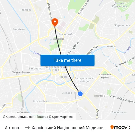 Автовокзал to Харківський Національний Медичний Університет map