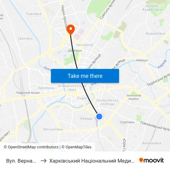 Вул. Вернадського to Харківський Національний Медичний Університет map