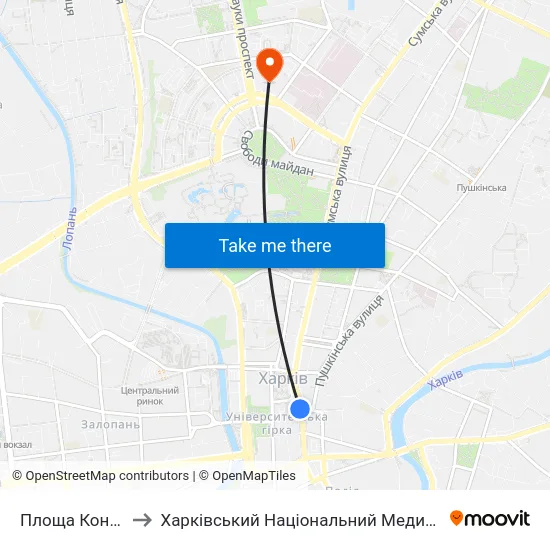 Площа Конституцii to Харківський Національний Медичний Університет map