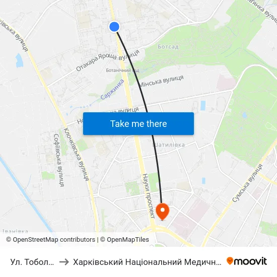 Ул. Тобольская to Харківський Національний Медичний Університет map