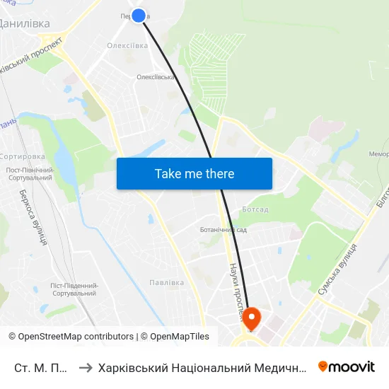 Ст. М. Победа to Харківський Національний Медичний Університет map