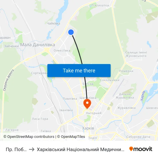 Пр. Победы to Харківський Національний Медичний Університет map