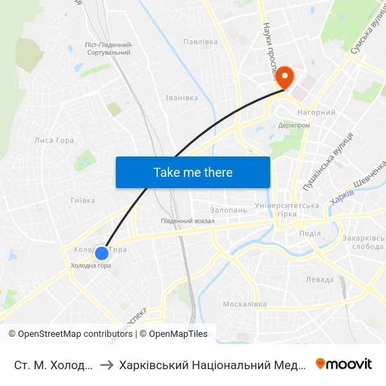 Ст. М. Холодная Гора to Харківський Національний Медичний Університет map
