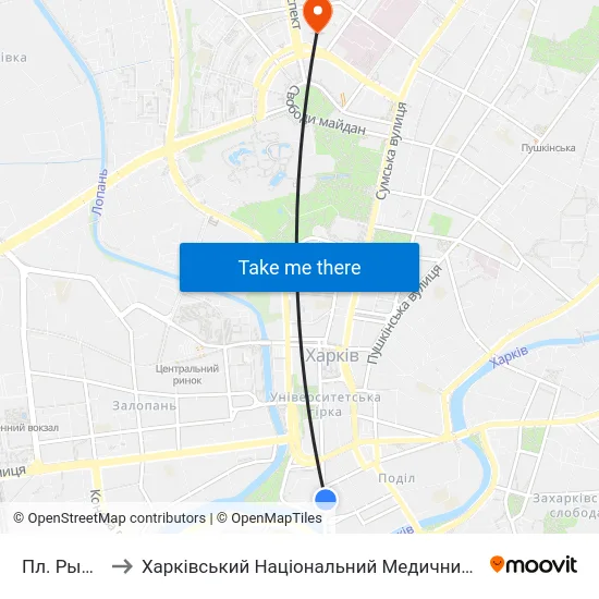 Пл. Рыбный to Харківський Національний Медичний Університет map