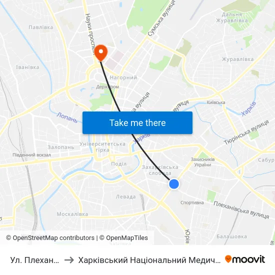 Ул. Плехановская to Харківський Національний Медичний Університет map