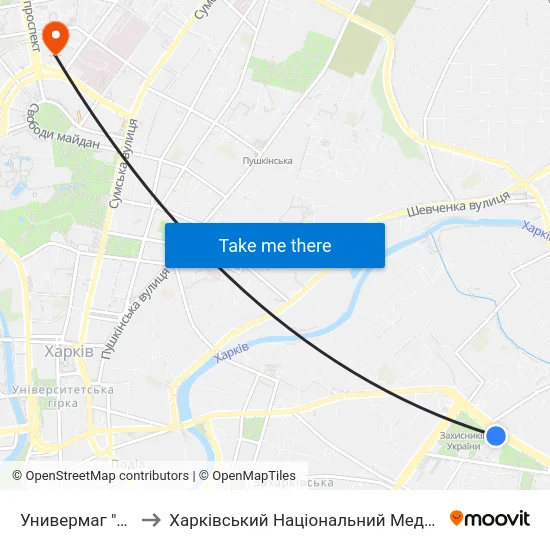Универмаг "Харьков" to Харківський Національний Медичний Університет map
