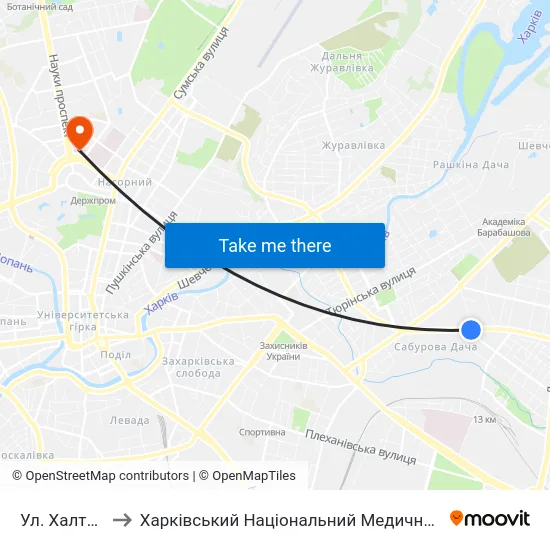 Ул. Халтурина to Харківський Національний Медичний Університет map