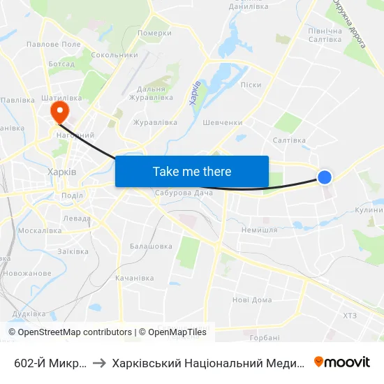 602-Й Микрорайон to Харківський Національний Медичний Університет map