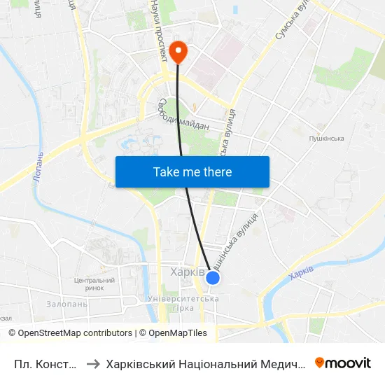 Пл. Конституции to Харківський Національний Медичний Університет map
