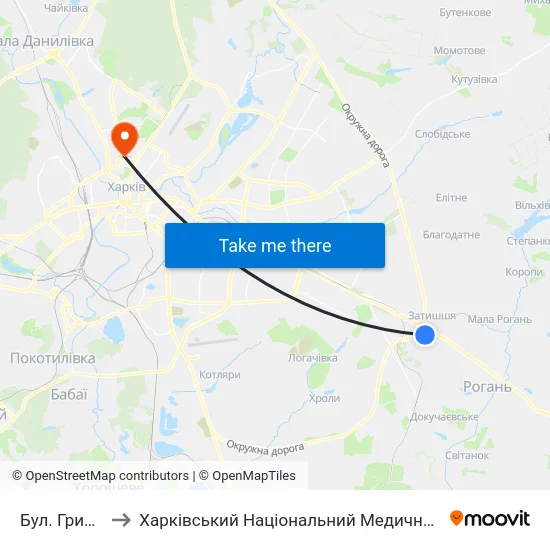 Бул. Грицевца to Харківський Національний Медичний Університет map