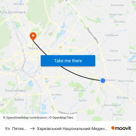 Ул. Пятихатская to Харківський Національний Медичний Університет map