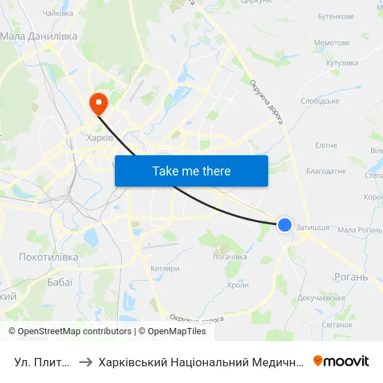 Ул. Плиточная to Харківський Національний Медичний Університет map