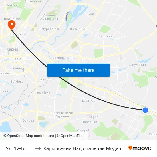 Ул. 12-Го Апреля to Харківський Національний Медичний Університет map